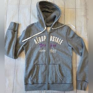 Aeropostale Y2K Women's Size Large Full Zip Gray Hooded Sweatshirt Hoodie